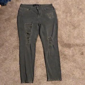 Army green distressed jeans
